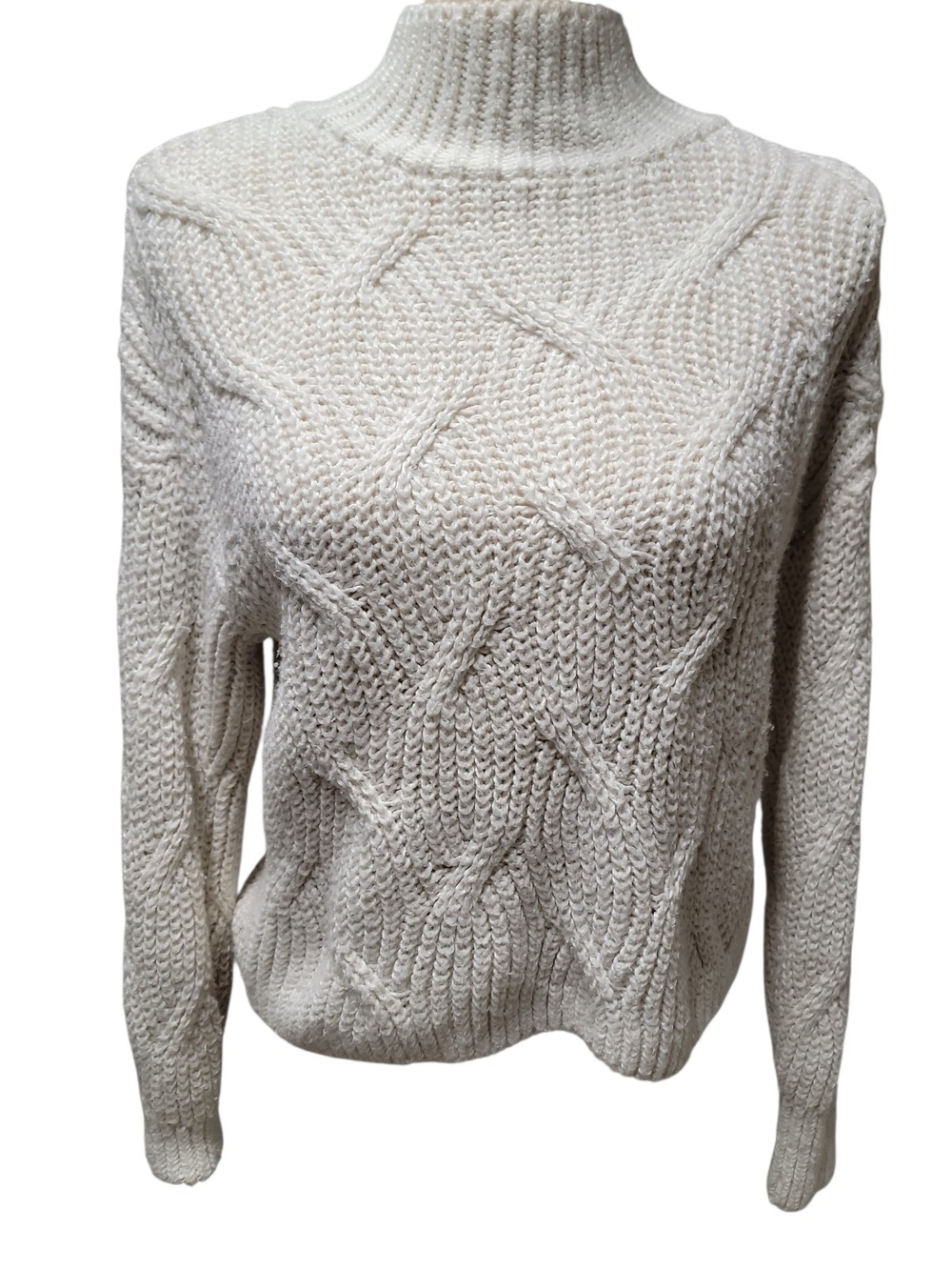 American Eagle Outfitters Cream Cable Mock Neck Sweater